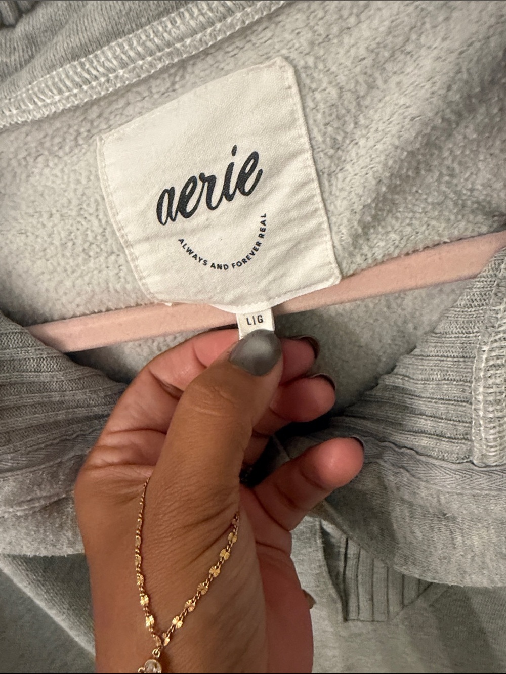 aerie Best Button Light Gray Funnel Collar Pullover with Button - Picture 2 of 5